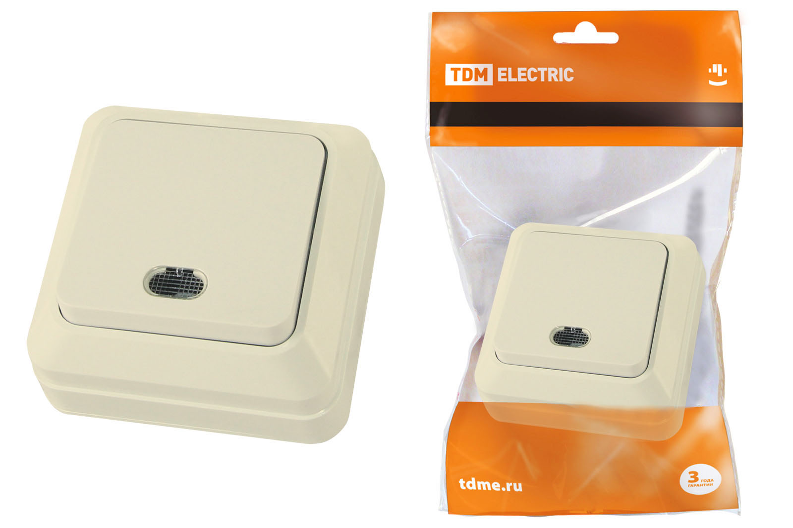 Выключатель 1-кл. открытой установки с подсветкой IP20 10А, сл. кость