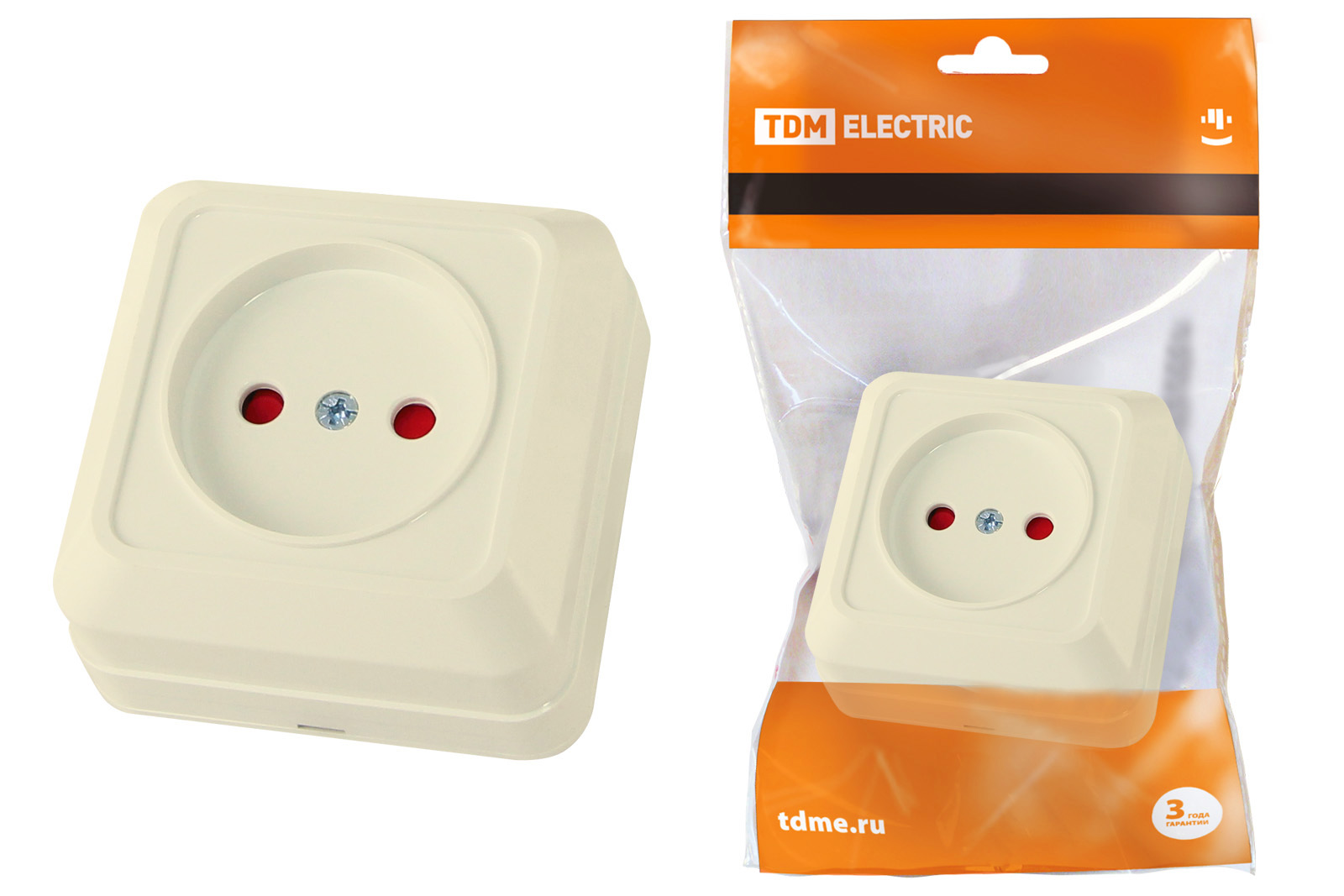 Розетка 2П открытой установки с з/ш IP20 10А, слоновая кость