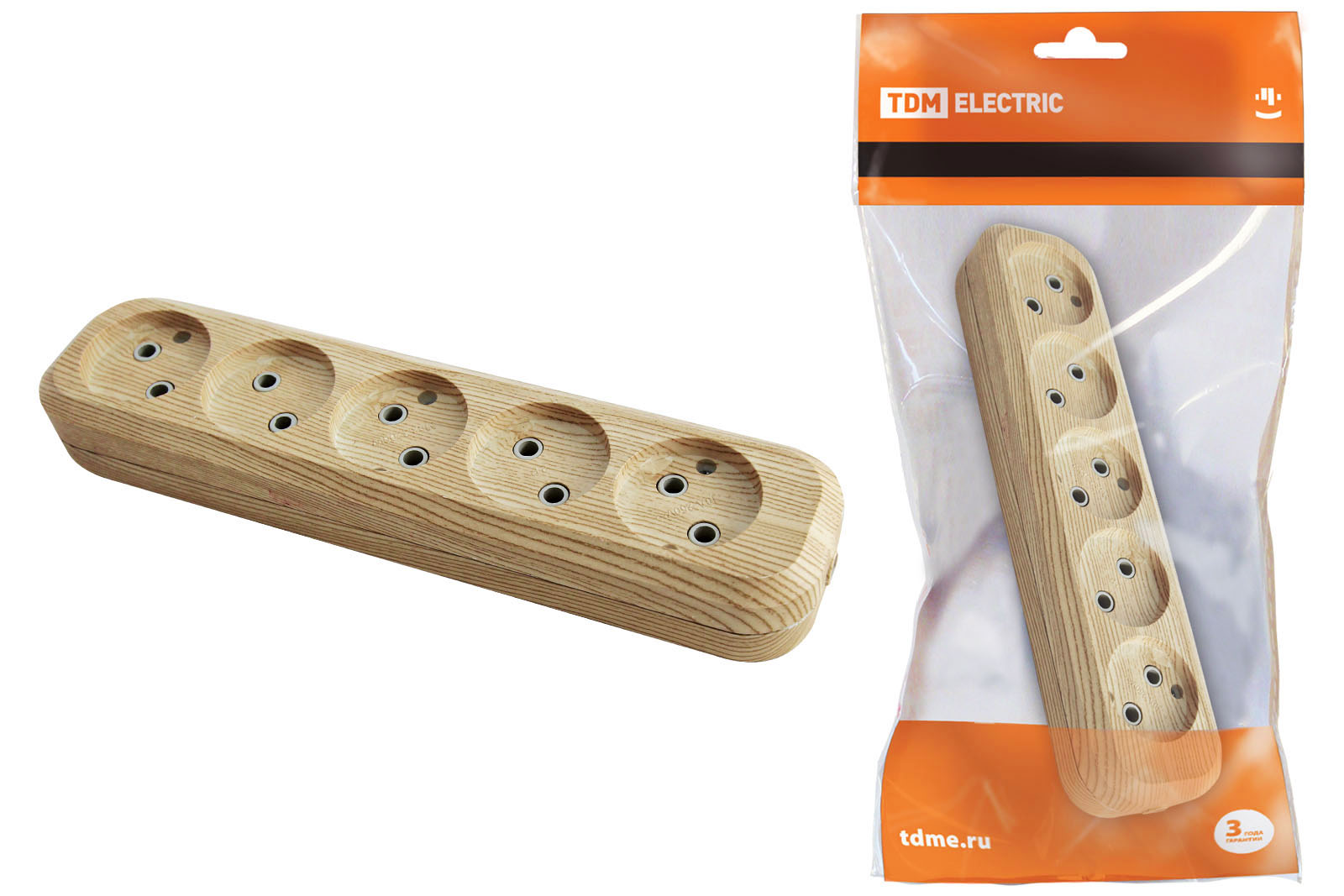 Колодка розеточная 5 гнезд 2П б/з 10А 250В