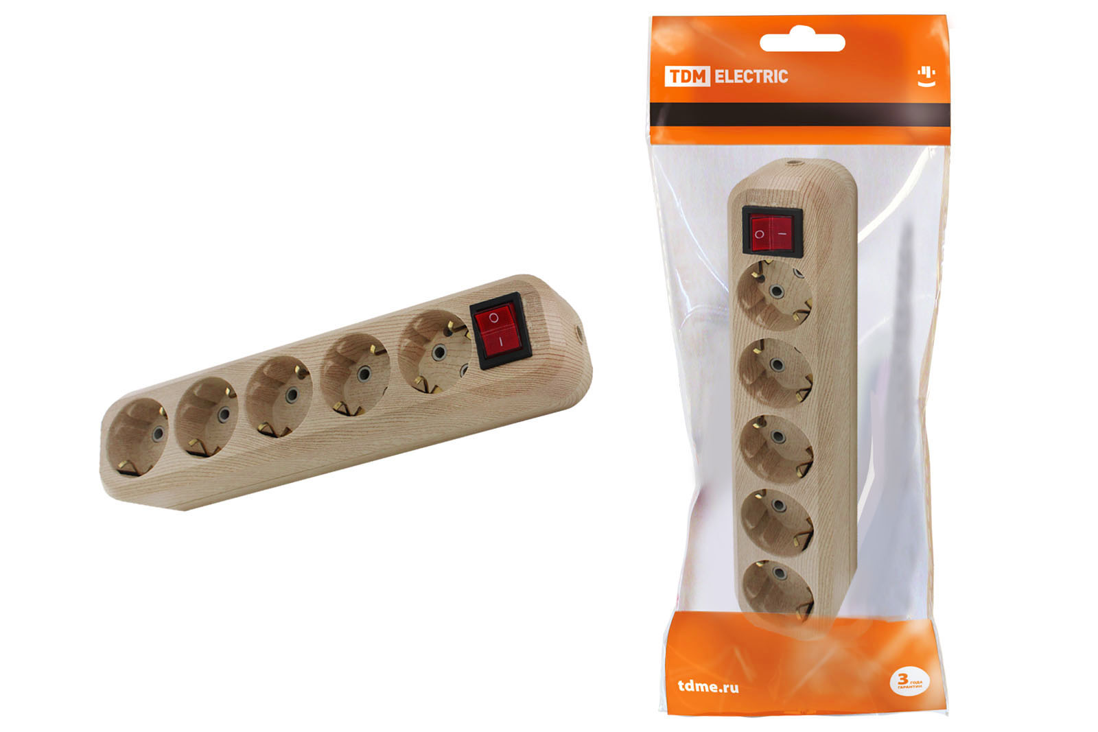 Колодка розеточная 5 гнезд 2П+3 с выключателем16А 250В