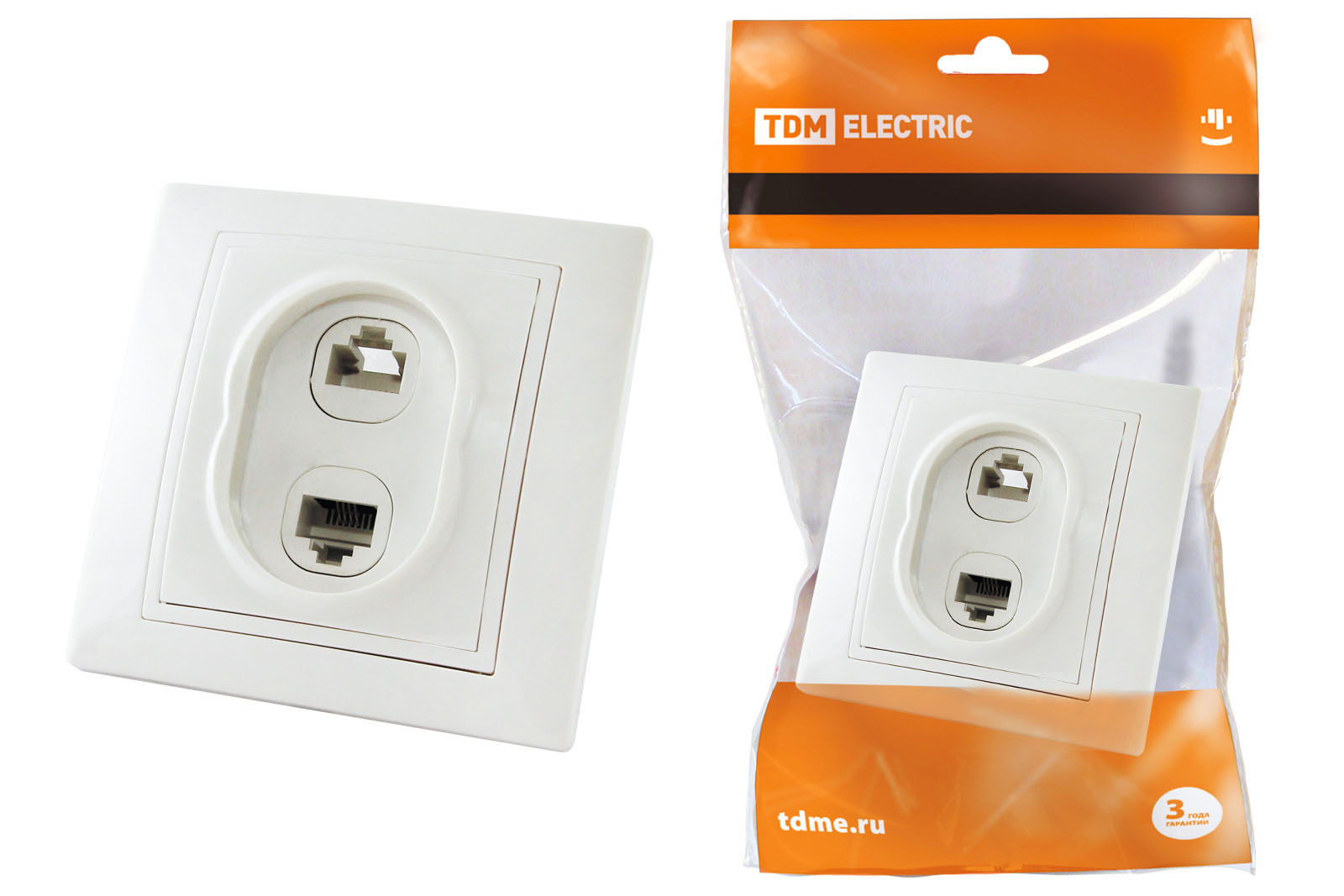 Розетка телефонная RJ11 + компьютерная RJ45 белая