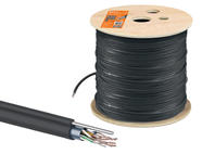Кабель витая пара F/UTP Cat 5e 4х2х24AWG (305м) solid, PE для наружн. прокл., чёрный, трос 1,2мм TDM