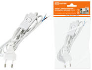 Шнур с выключателем и плоской вилкой ШУ01В ШВВП 2х0,75мм2 2м. белый TDM