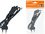 Шнур с выключателем и плоской вилкой ШУ01В ШВВП 2х0,75мм2 2м. черный TDM