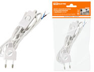 Шнур с выключателем и плоской вилкой с вырезом ШУ03В ШВВП 2х0,75мм2 2 м. белый TDM