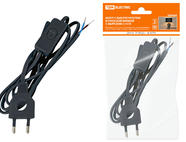 Шнур с выключателем и плоской вилкой с вырезом ШУ03В ШВВП 2х0,75мм2 2 м. черный TDM