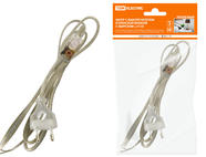 Шнур с выключателем и плоской вилкой с вырезом ШУ03В ШВВП 2х0,75мм2 2 м. прозрачный TDM