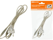 Шнур с плоской вилкой с вырезом ШУ04 ШВВП 2х0,75мм2 1,7 м. прозрачный TDM