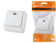 Переключатель на 2 направления 1-кл. открытой установки с подсветкой IP20 10А, белый 