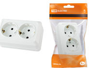 Розетка двойная 2П открытой установки IP20 10А, белая 