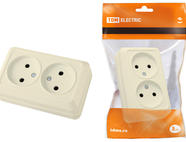 Розетка двойная 2П открытой установки IP20 10А, сл. кость 