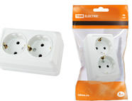 Розетка двойная 2П+3 открытой установки IP20 16А, белая 