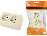 Розетка двойная 2П+3 открытой установки IP20 16А, сл. кость 
