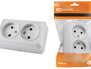 Розетка двойная 2П открытой установки с з/ш IP20 10А, белый 