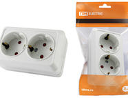 Розетка двойная 2П+З открытой установки с з/ш IP20 16А, белый 