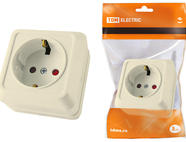 Розетка 2П+З открытой установки с з/ш IP20 16А, слоновая кость 