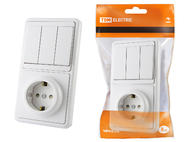 Блок комбинированный БКВР 3-х кл. выкл + розетка 2П+З с з/ш TDM