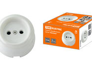 Розетка фарфоровая 2П 10А 250В белая «Болонь» TDM